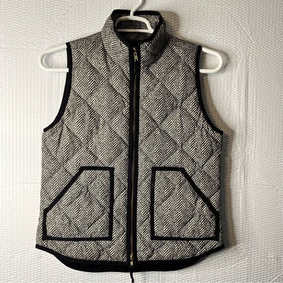 J Crew Herringbone Quilted Down Puffer Vest Full Double Zip Vest Size S - Picture 1 of 8